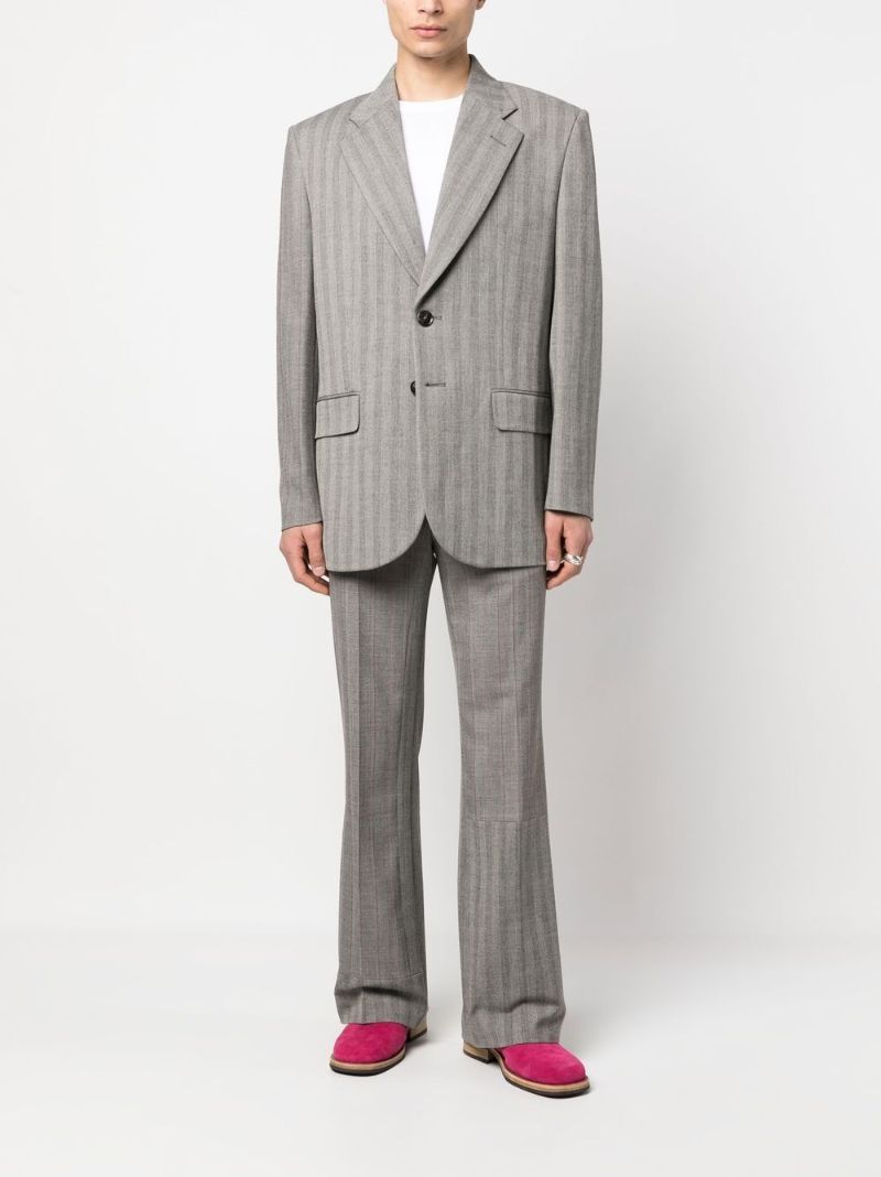 Grey Single-breasted Striped Blazer