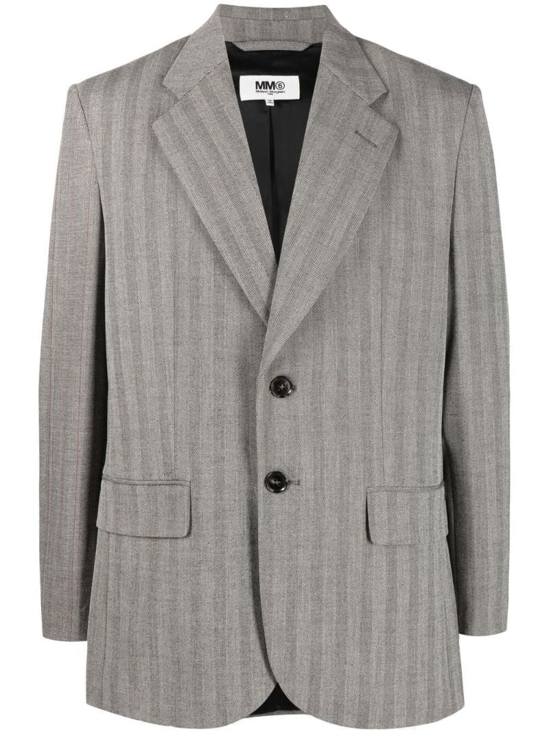 Grey Single-breasted Striped Blazer
