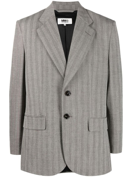 Grey Single-breasted Striped Blazer