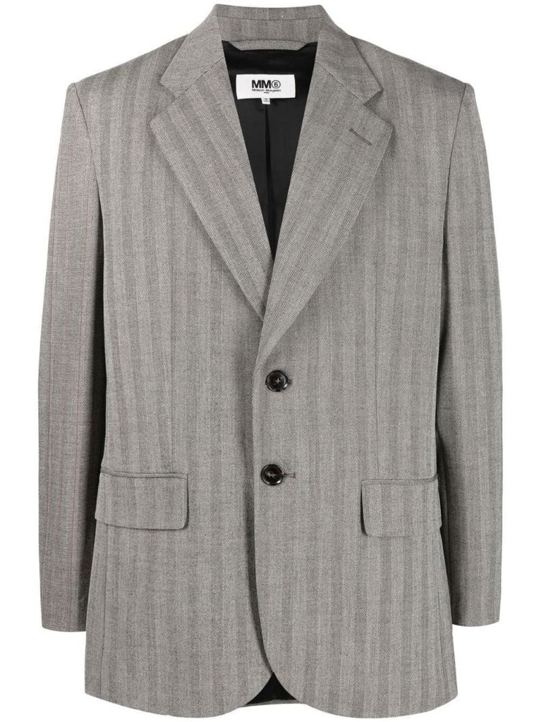 Grey Single-breasted Striped Blazer