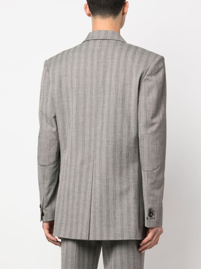 Grey Single-breasted Striped Blazer