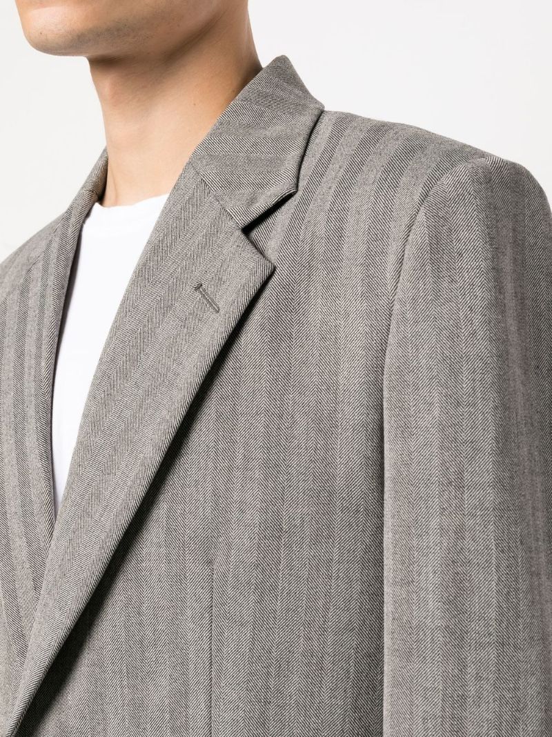 Grey Single-breasted Striped Blazer