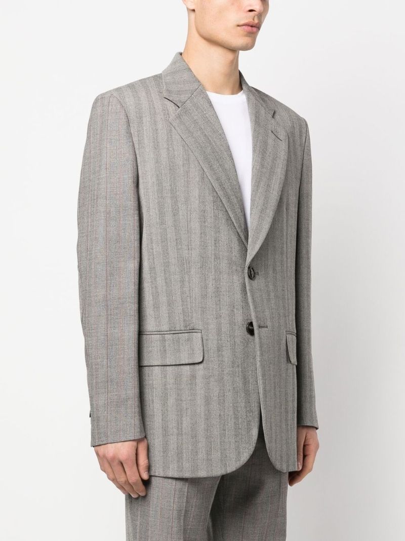 Grey Single-breasted Striped Blazer