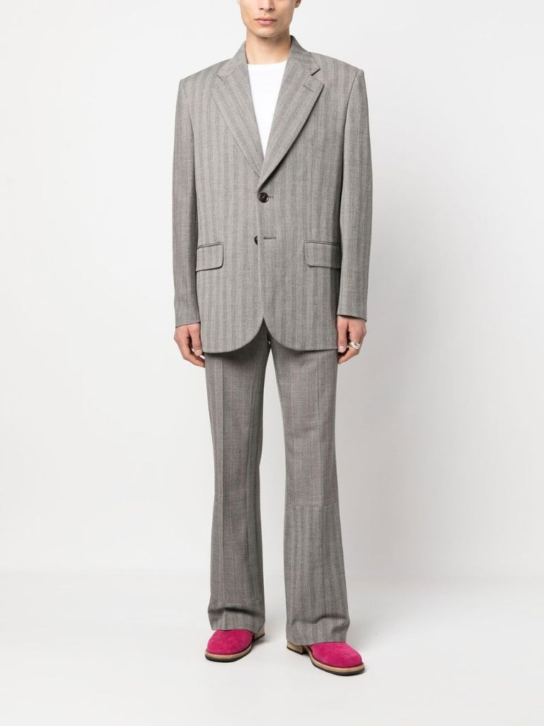 Grey Tailored Striped Trousers