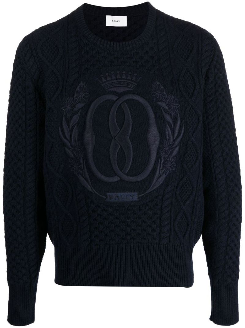 Blue Embroidered Logo Cable-knit Sweater