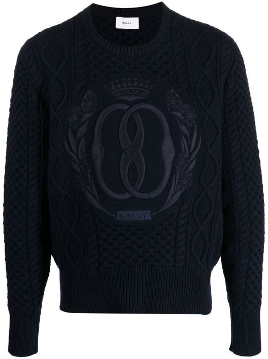 Blue Embroidered Logo Cable-knit Sweater