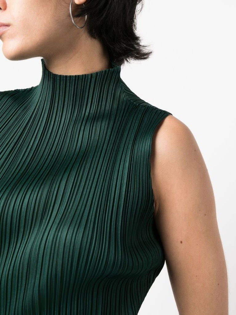 Green Pleated Sleeveless Blouse