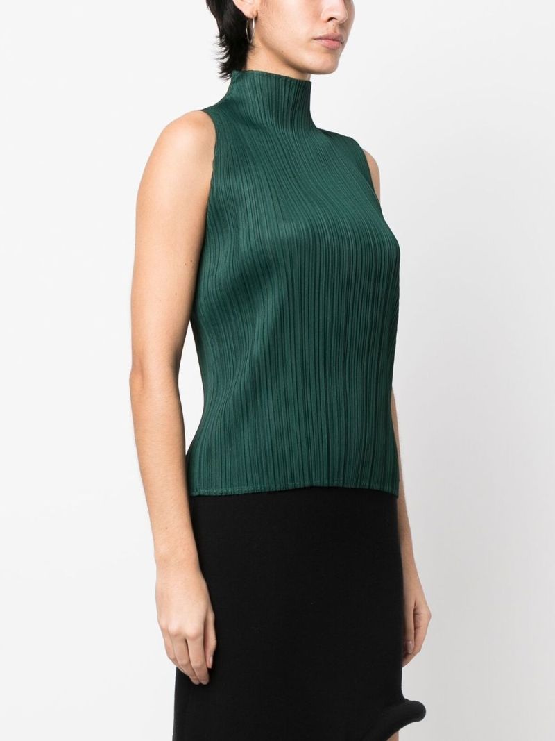 Green Pleated Sleeveless Blouse