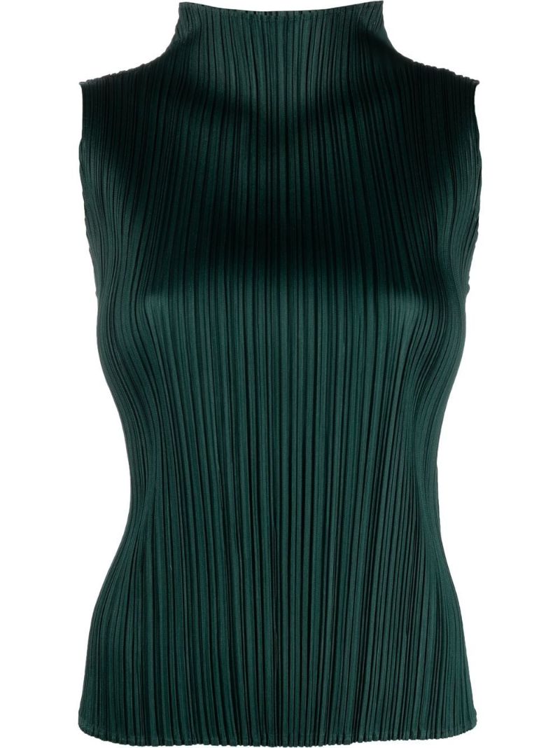 Green Pleated Sleeveless Blouse
