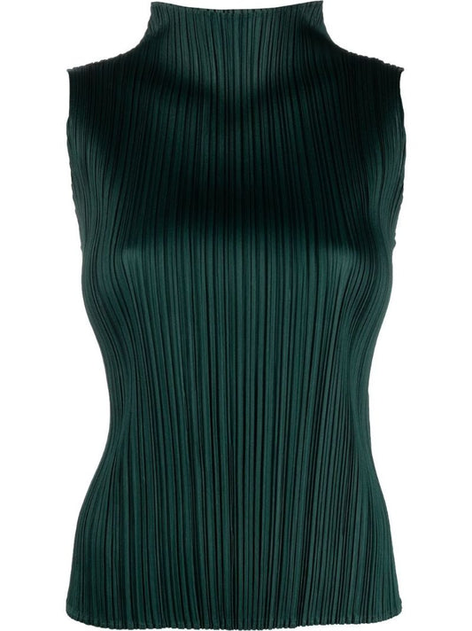 Green Pleated Sleeveless Blouse