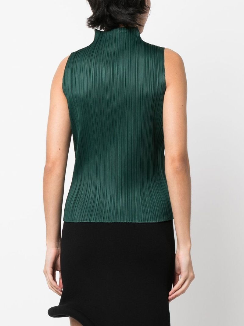 Green Pleated Sleeveless Blouse