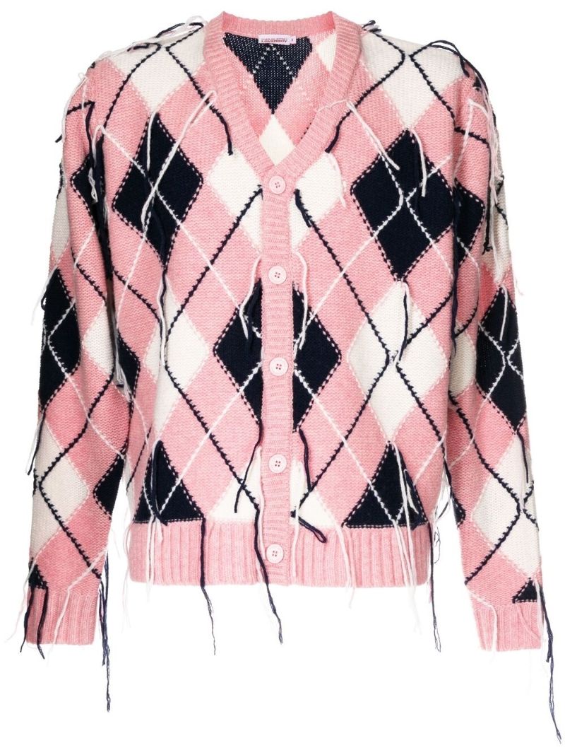 Pink Diamond Knit Frayed Cardigan