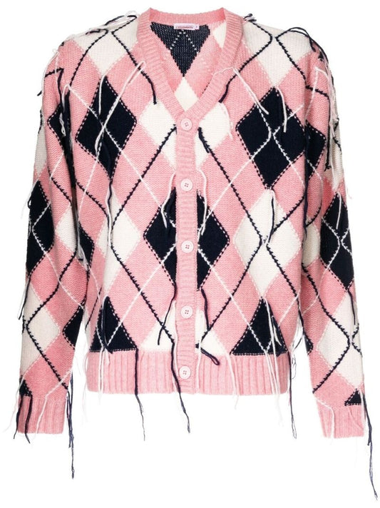 Pink Diamond Knit Frayed Cardigan