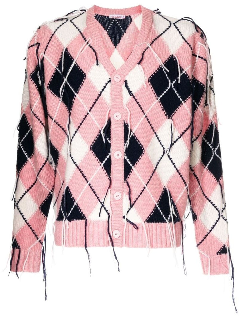 Pink Diamond Knit Frayed Cardigan