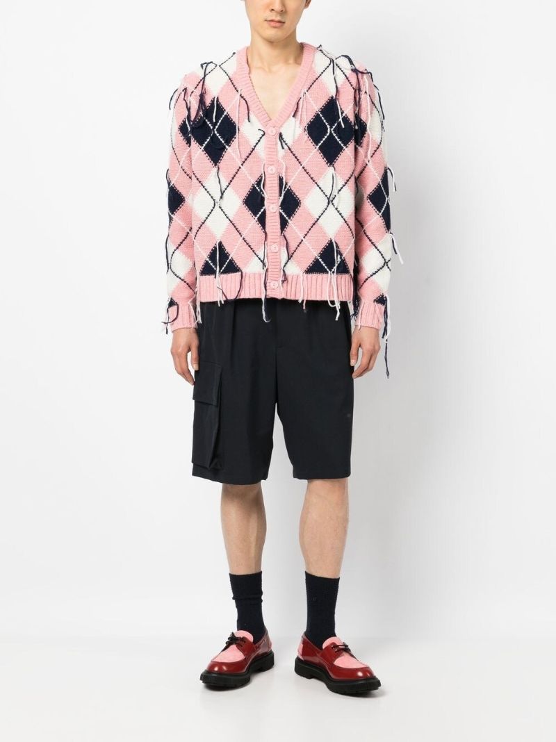 Pink Diamond Knit Frayed Cardigan