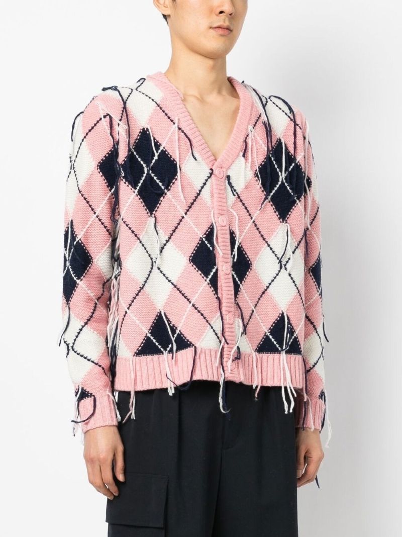 Pink Diamond Knit Frayed Cardigan