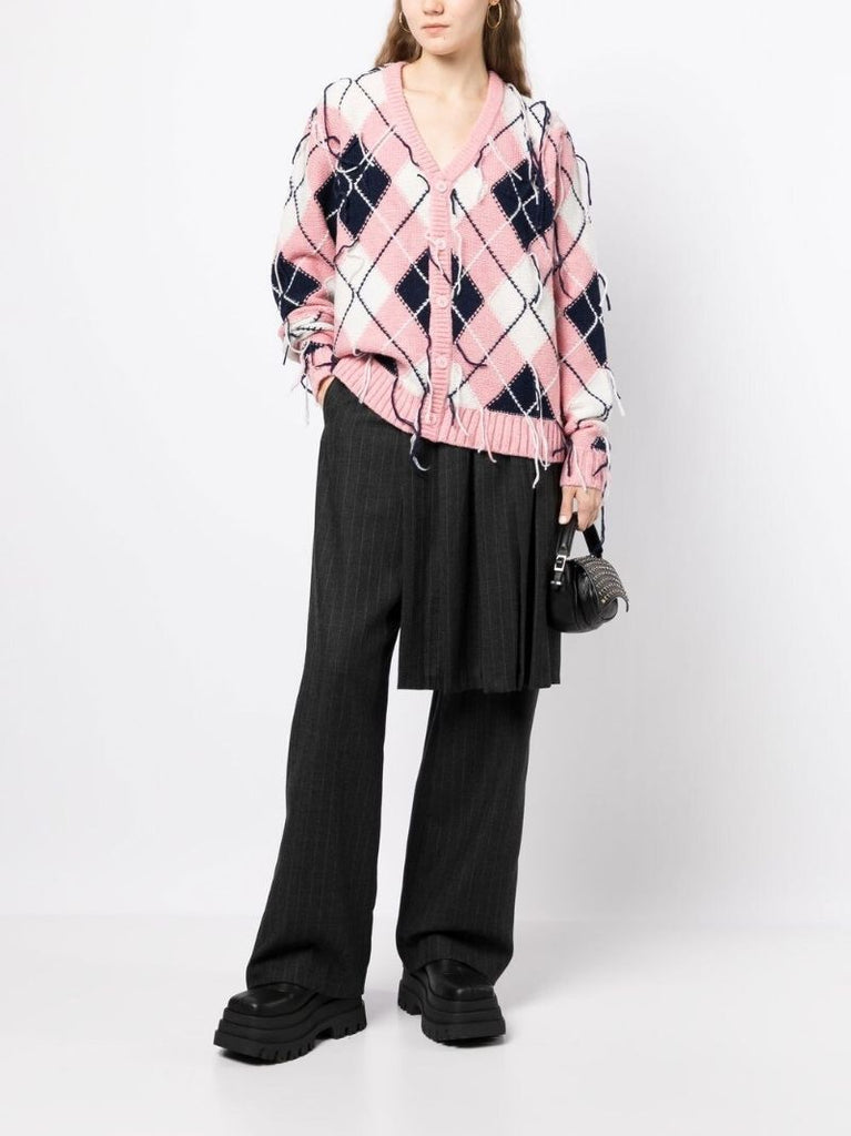 Pink Diamond Knit Frayed Cardigan