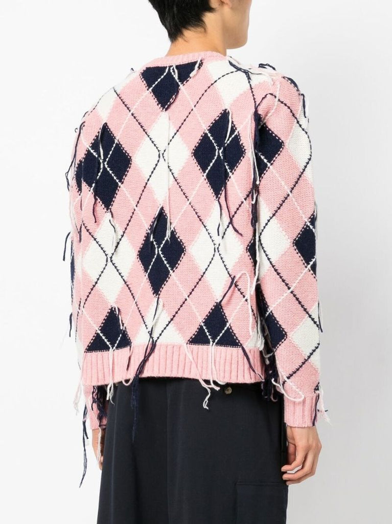 Pink Diamond Knit Frayed Cardigan
