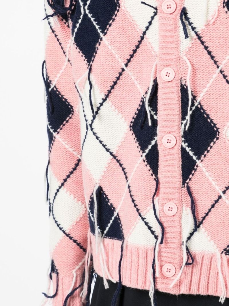 Pink Diamond Knit Frayed Cardigan