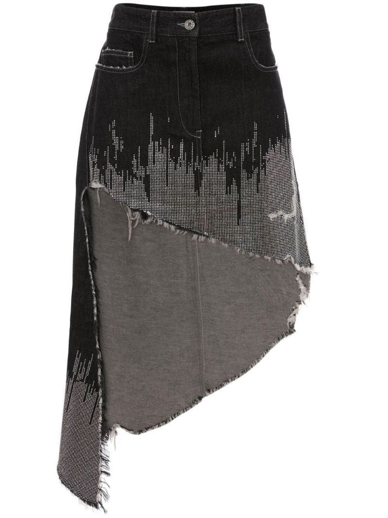 Black Studded Asymmetric Denim Skirt