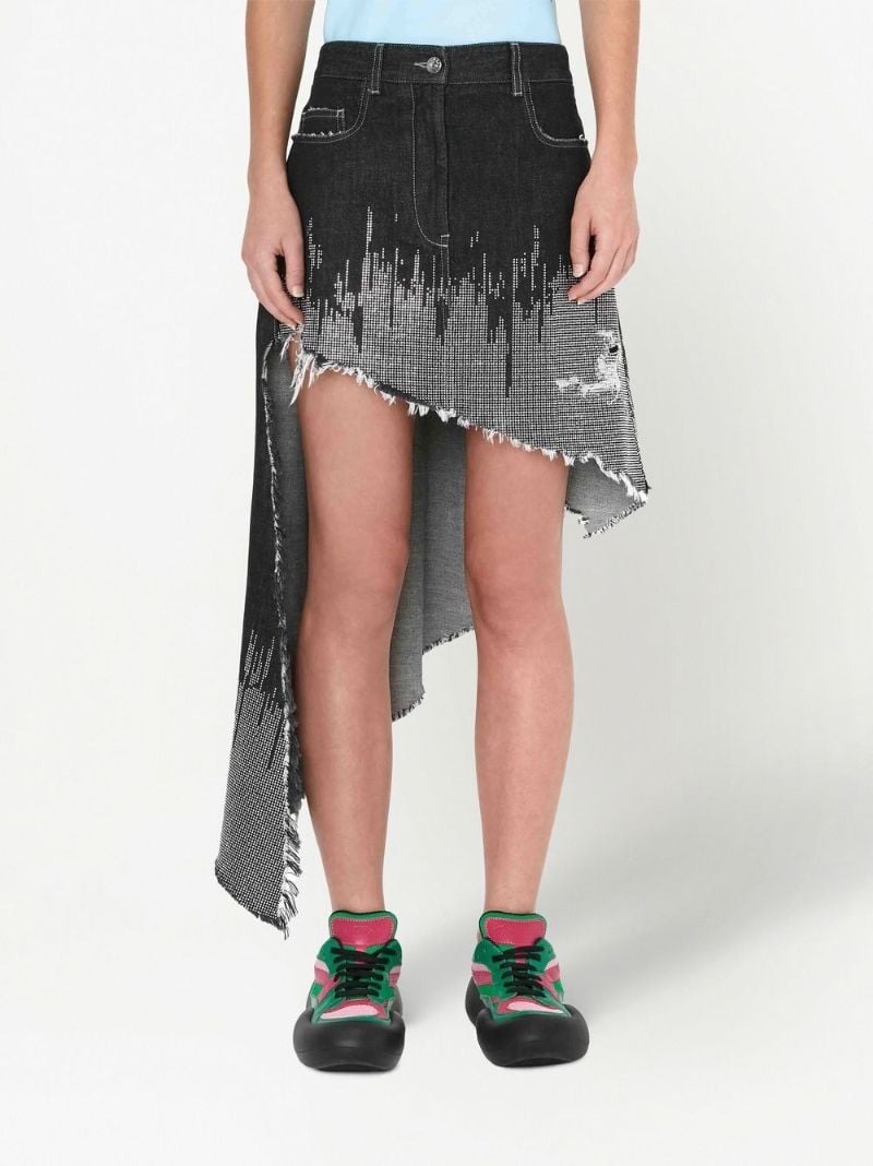 Black Studded Asymmetric Denim Skirt