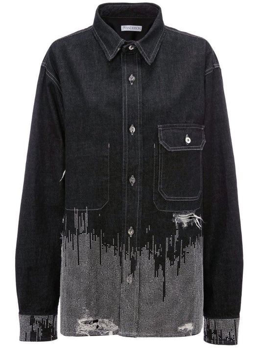 Black Studded Denim Shirt