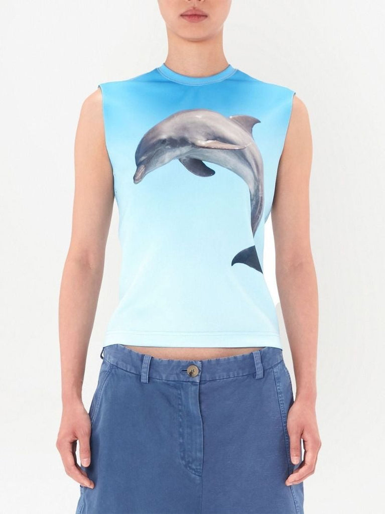 Blue Dolphin Print Tank Top