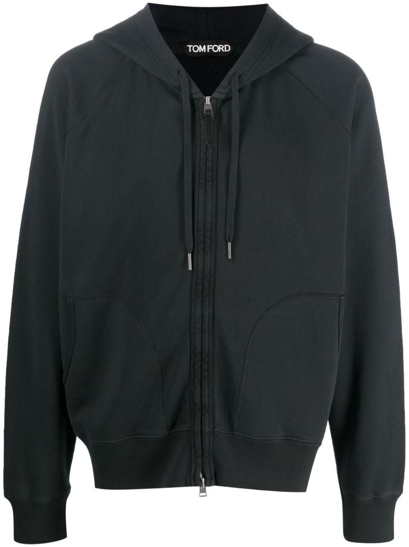 Black Zipped Cotton Hoodie