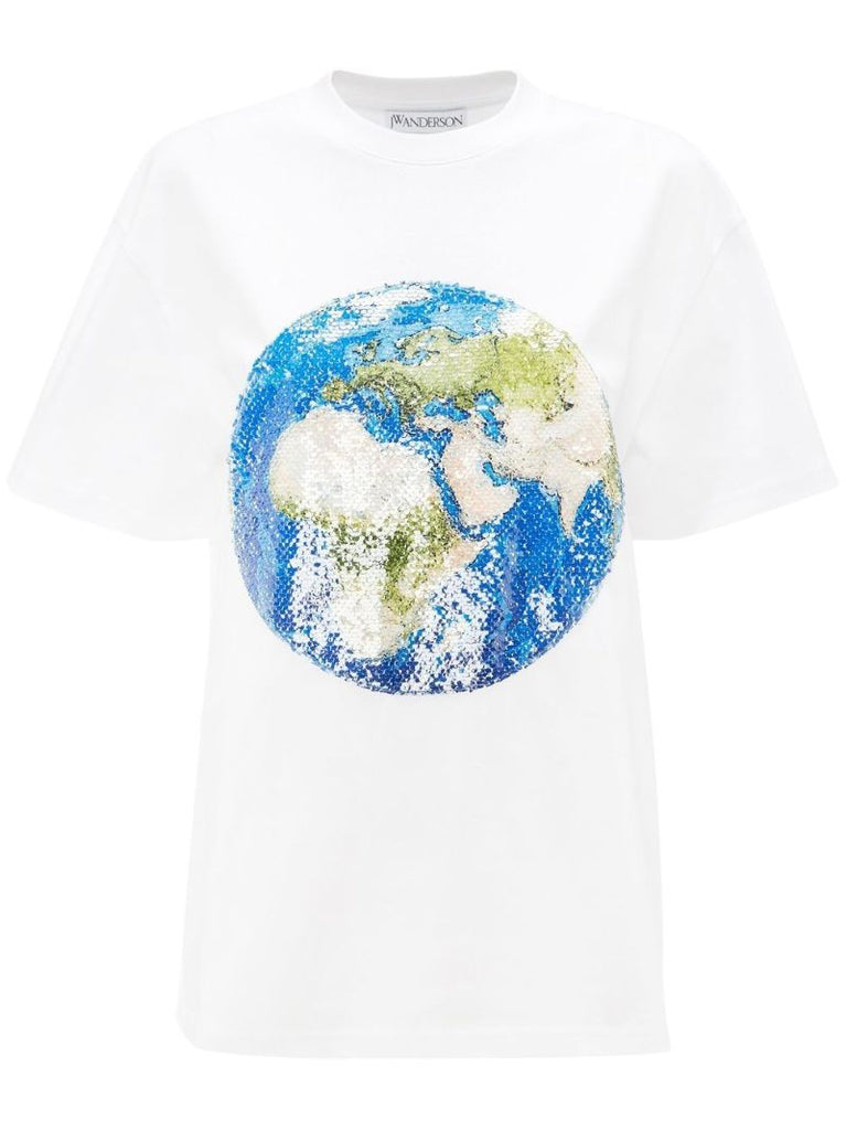 White Sequin Globe T-shirt