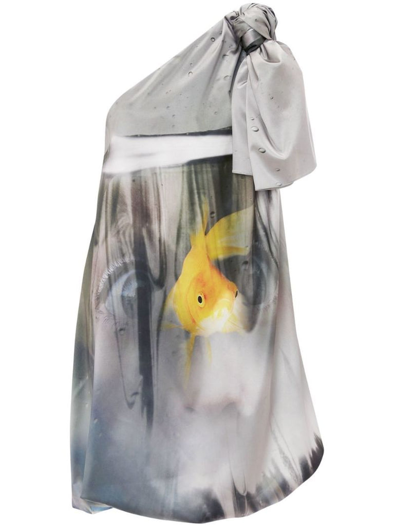 Grey Goldfish Print One-shoulder Dress