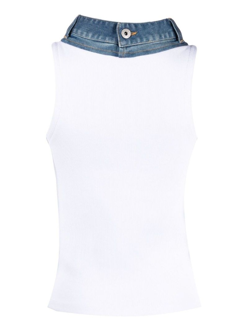 White Denim Collar Tank Top
