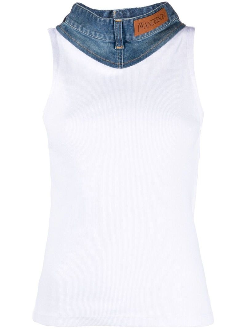 White Denim Collar Tank Top