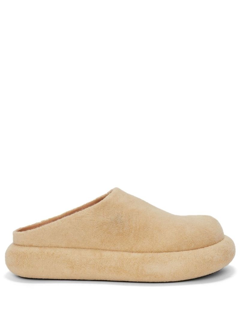 Neutral Bumper-tube Suede Flatform Mules