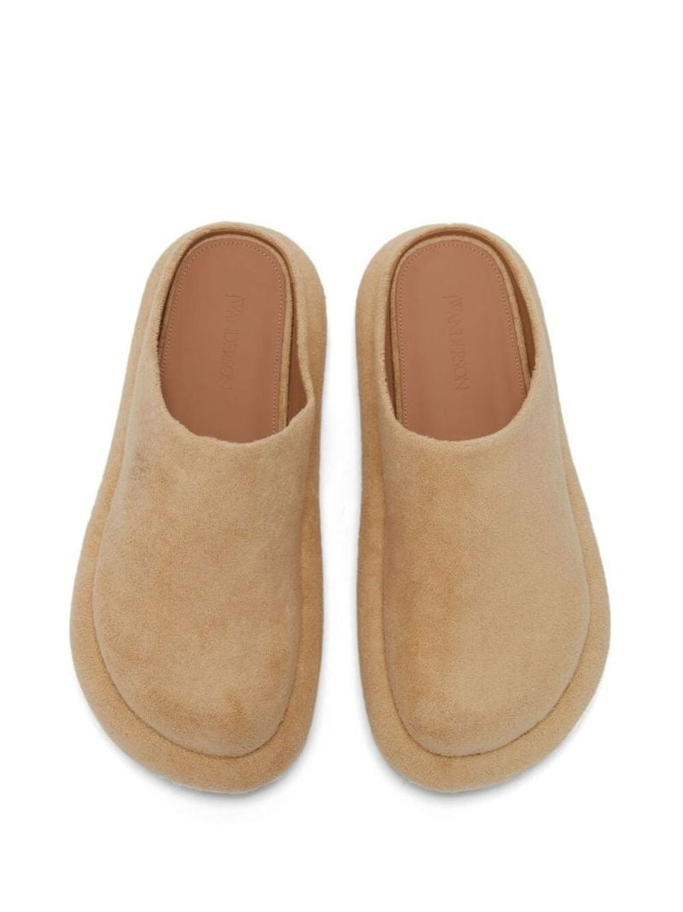 Neutral Bumper-tube Suede Flatform Mules