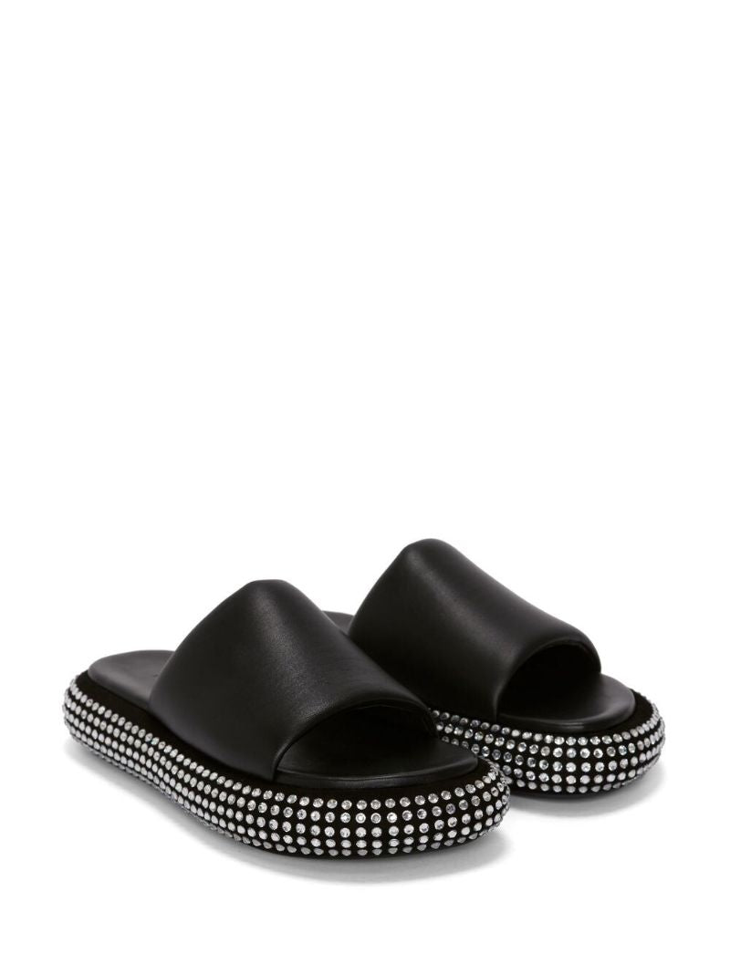Black Crystal Bumper Leather Slides