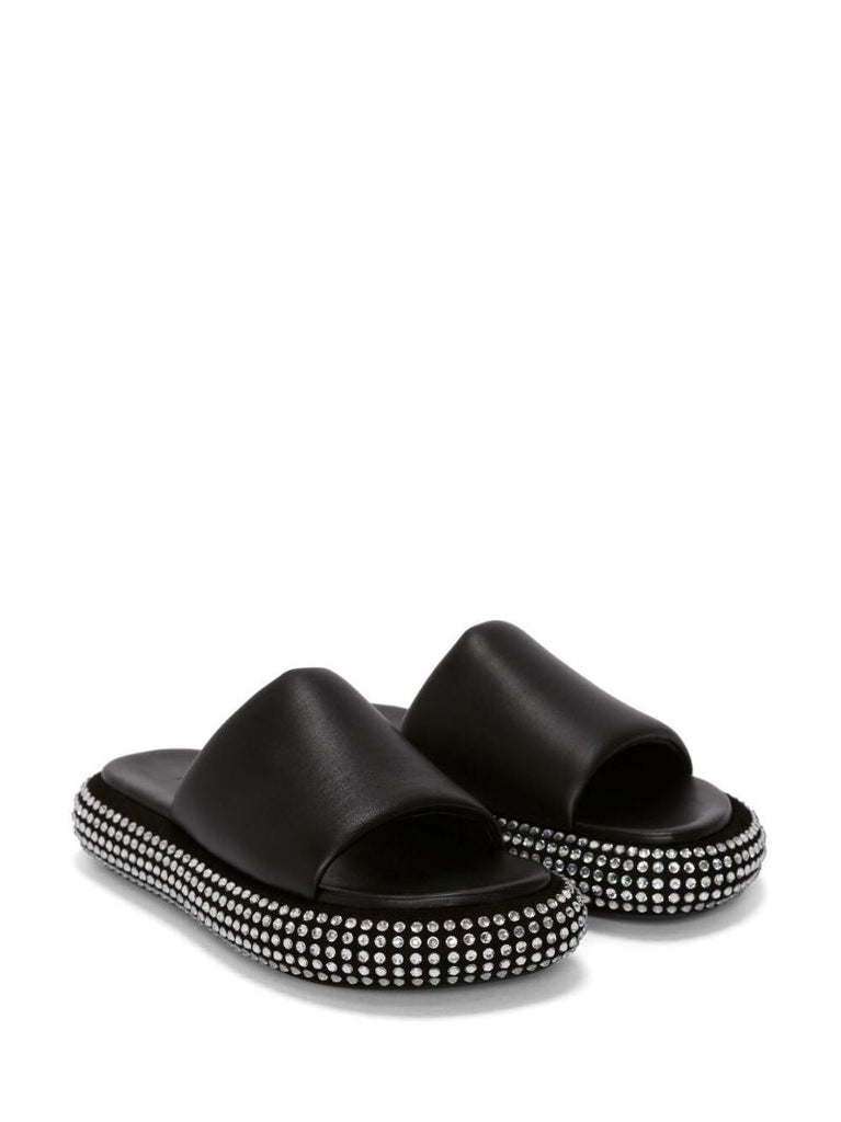 Black Crystal Bumper Leather Slides