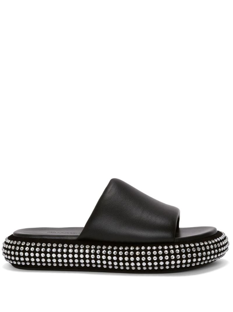 Black Crystal Bumper Leather Slides