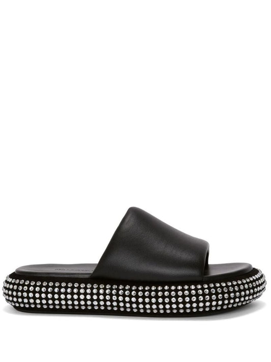 Black Crystal Bumper Leather Slides