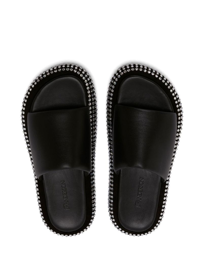 Black Crystal Bumper Leather Slides