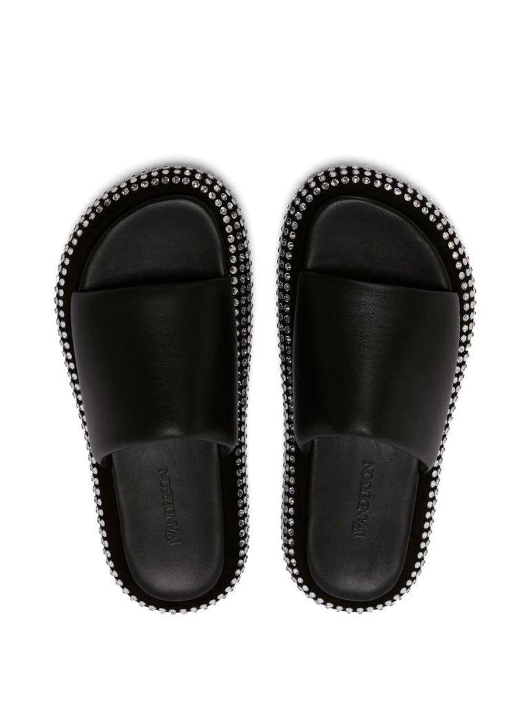 Black Crystal Bumper Leather Slides