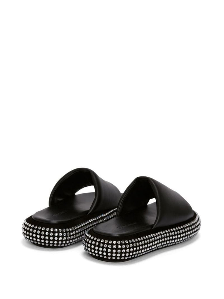 Black Crystal Bumper Leather Slides