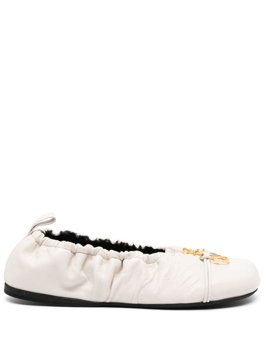 White Anchor Leather Ballet Pumps