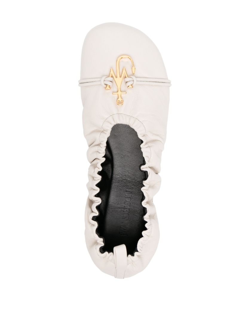 White Anchor Leather Ballet Pumps