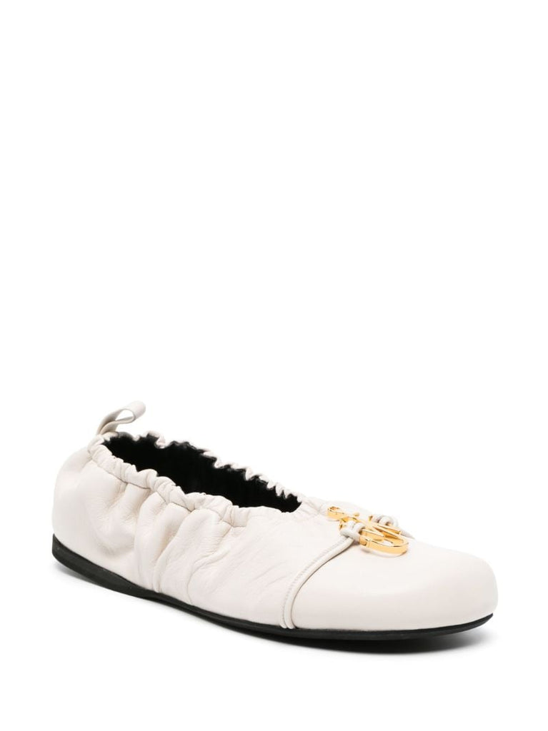 White Anchor Leather Ballet Pumps