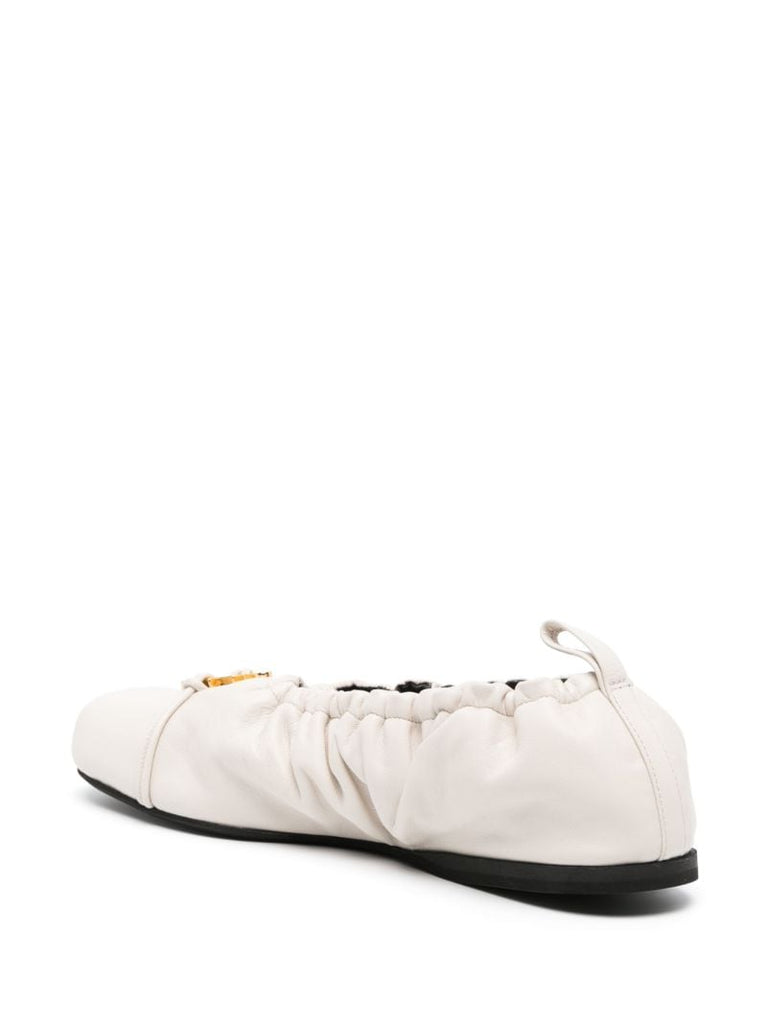 White Anchor Leather Ballet Pumps