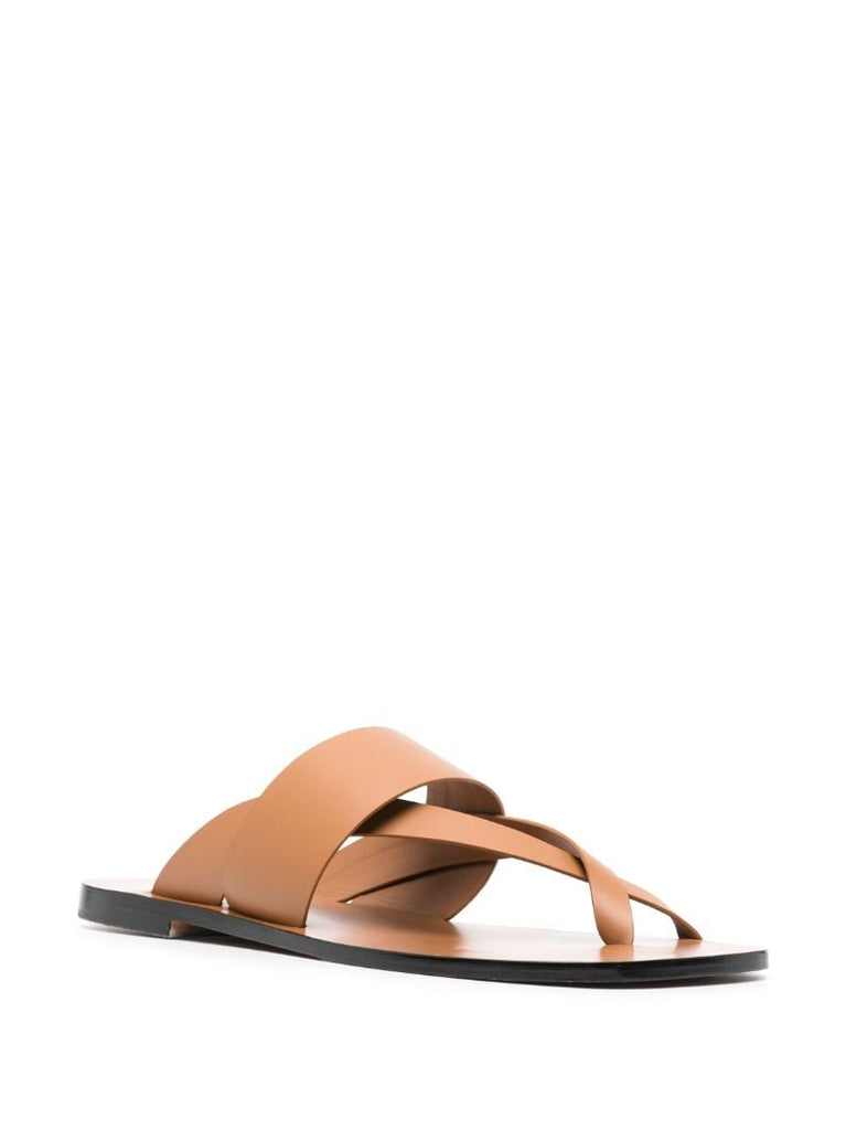 X Matteau Brown Silba Leather Flat Sandals