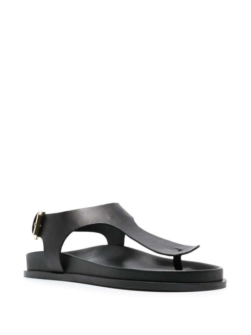 Black Reema Flat Leather Sandals
