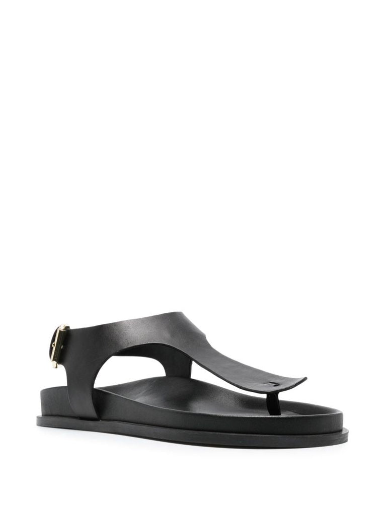 Black Reema Flat Leather Sandals