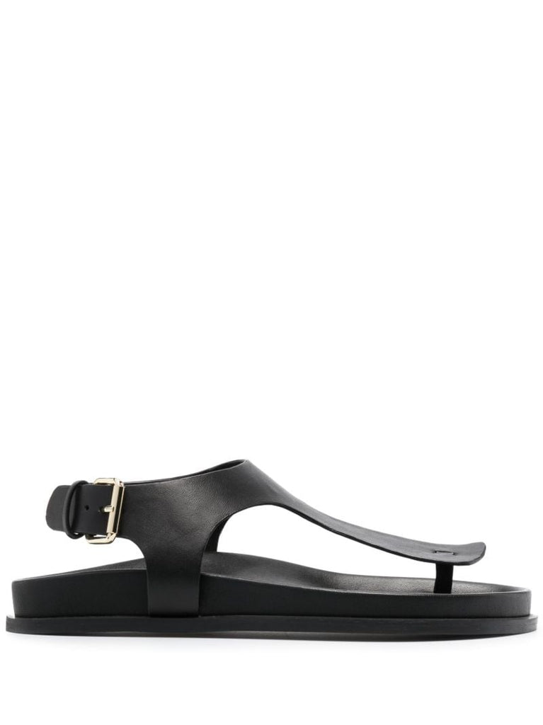 Black Reema Flat Leather Sandals