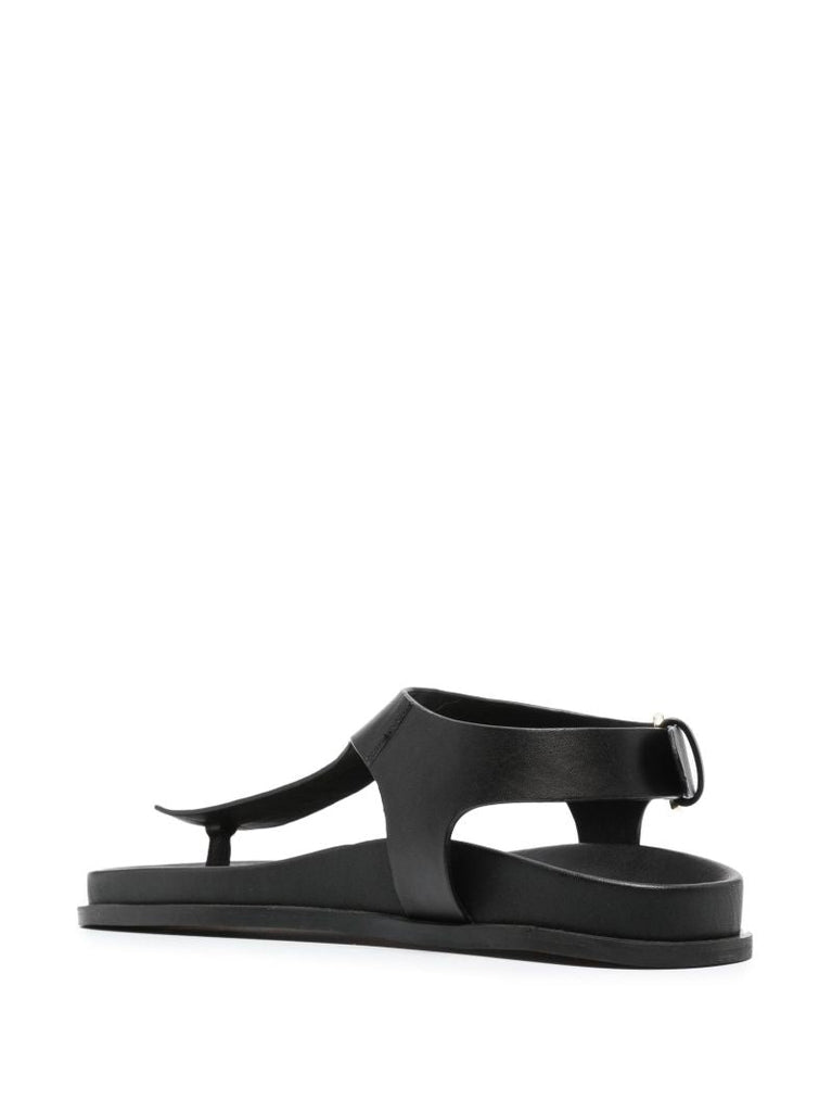 Black Reema Flat Leather Sandals